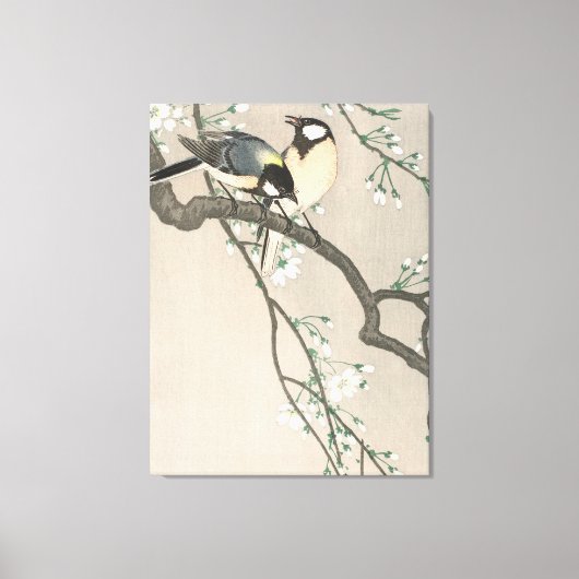 Sakura- en vogel Schilderij uit het verleden Canvas Afdruk (Voorkant)