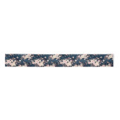 Sakura Floral Navy Waves Satijnen Lint (Voorkant)