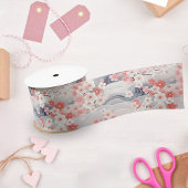 Sakura Floral Navy Waves Satijnen Lint