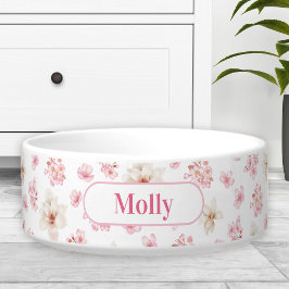 Sakura Floral Patroon Naam Witte Roze Pet Bowl Voerbakje