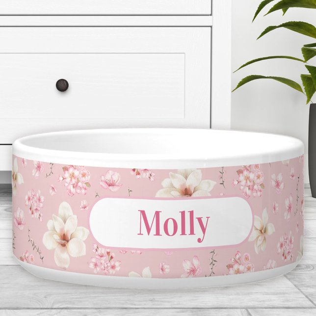 Sakura Floral Pattern Voornaam Roze Pet Bowl Voerbakje (Sakura Floral Pattern Spring Name Pink Pet Bowl)