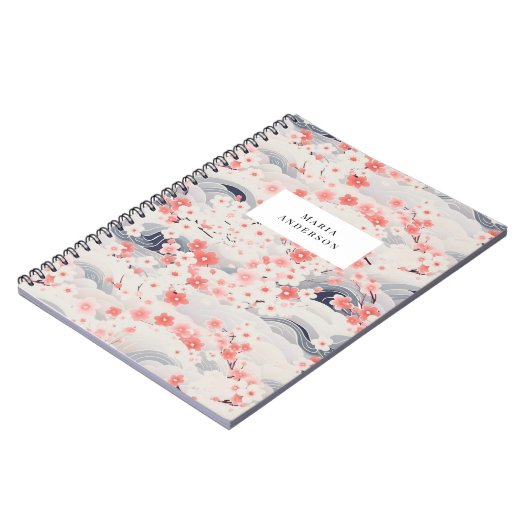 Sakura Floral Wavy Lines Monogram Notitieboek (Linkerzijde)