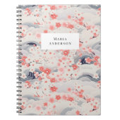 Sakura Floral Wavy Lines Monogram Notitieboek (Voorkant)