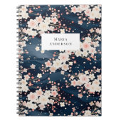 Sakura Floral Wavy Lines Monogram Notitieboek (Voorkant)