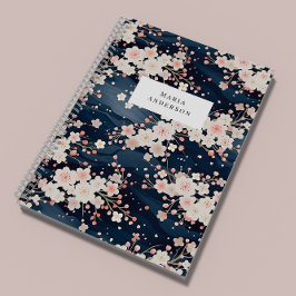 Sakura Floral Wavy Lines Monogram Notitieboek