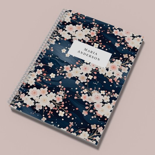 Sakura Floral Wavy Lines Monogram Notitieboek