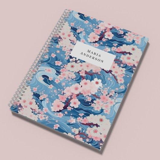 Sakura Floral Wavy Lines Monogram Notitieboek