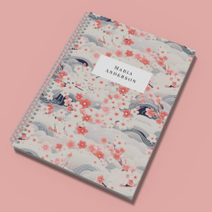 Sakura Floral Wavy Lines Monogram Notitieboek