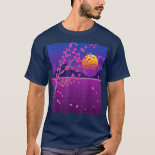 Sakura Flower Japan 80's Vaporwave Sunset Cherry B T-shirt