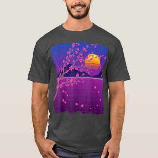 Sakura Flower Japan 80s Vaporwave Sunset Cherry Bl T-shirt