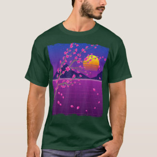 Sakura Flower Japan 80s Vaporwave Sunset Cherry Bl T-shirt
