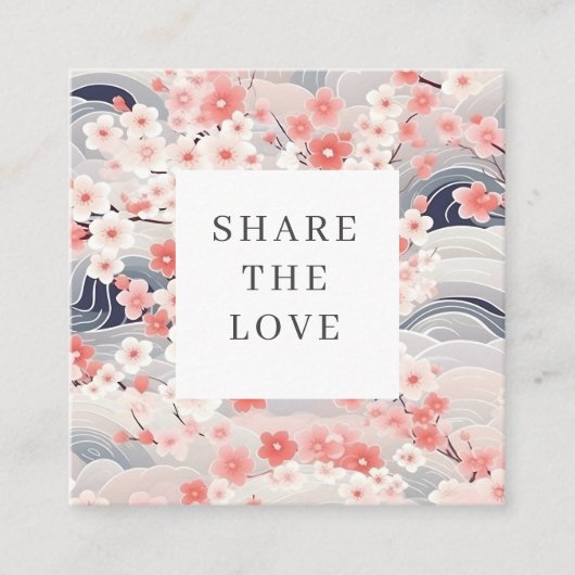 Sakura Flower Navy Waves Loyalty Kaart Vierkante Visitekaartje (Voorkant)