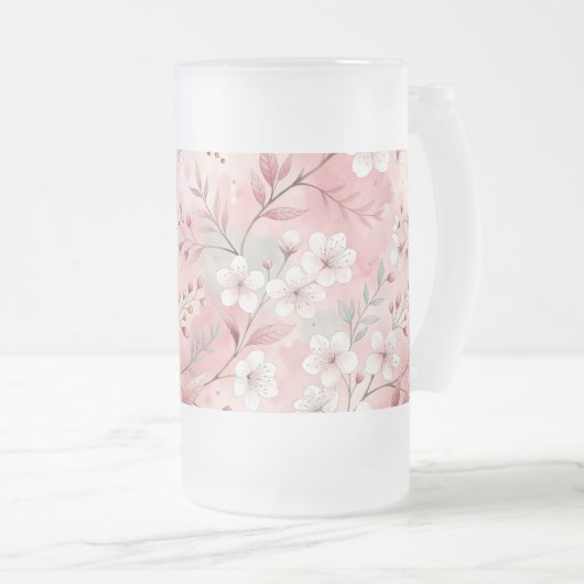 Sakura Flower Pattern Pink Matglas Bierpul (Voorkant rechts)