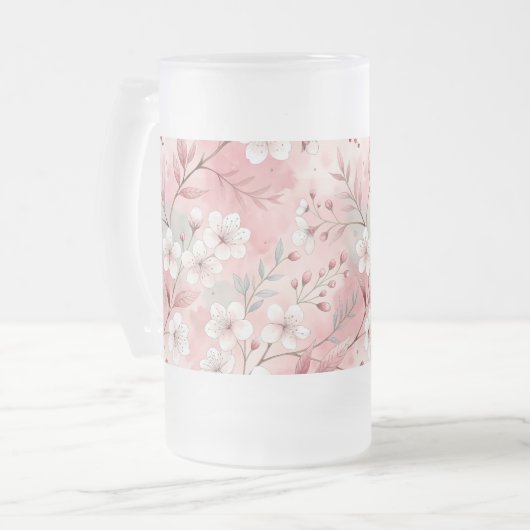 Sakura Flower Pattern Pink Matglas Bierpul (Voorkant links)