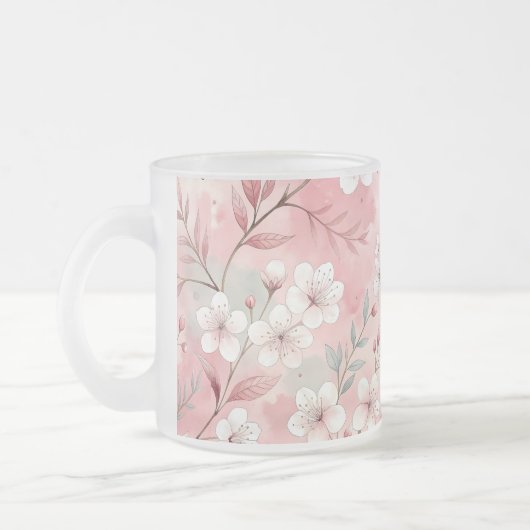 Sakura Flower Pattern Pink Matglas Koffiemok (Links)