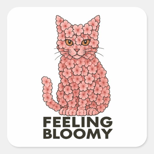 Sakura Flowers Cat Feeling Bloomy Vierkante Sticker (Voorkant)