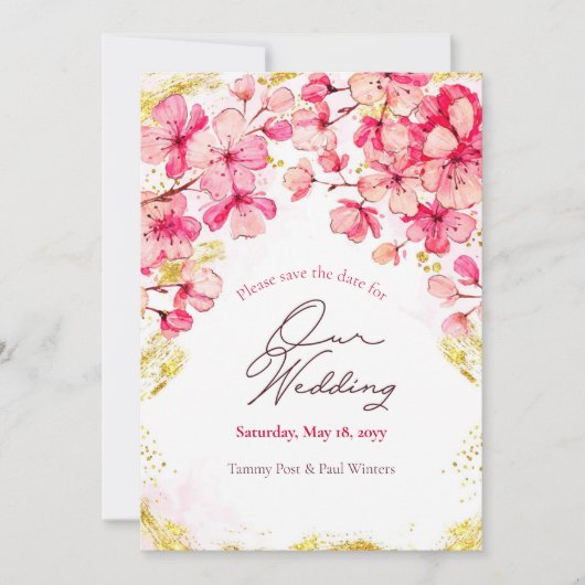 Sakura Flowers Save the Date Notice Aankondiging (Voorkant)