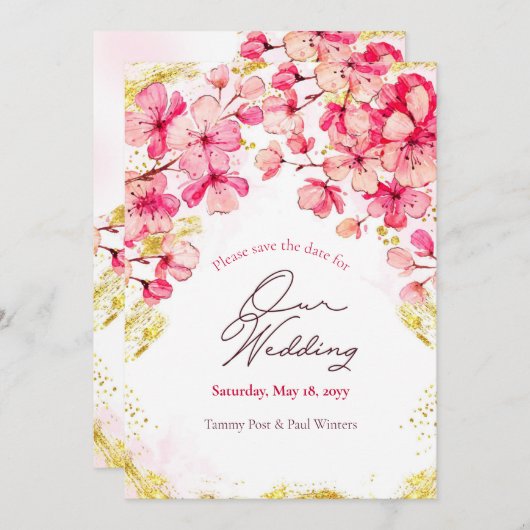 Sakura Flowers Save the Date Notice Aankondiging (Voorkant / Achterkant)