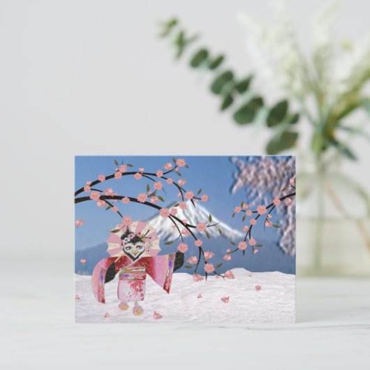 Sakura Geisha Bird in the Snow Cherry Blossom Briefkaart (Staand voorkant)