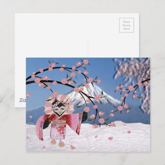 Sakura Geisha Bird in the Snow Cherry Blossom Briefkaart (Voorkant / Achterkant)