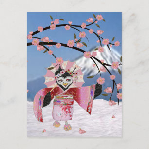 Sakura Geisha Bird in the Snow Cherry Blossom Briefkaart