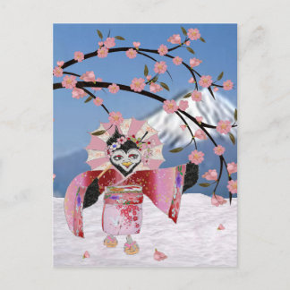 Sakura Geisha Bird in the Snow Cherry Blossom Briefkaart