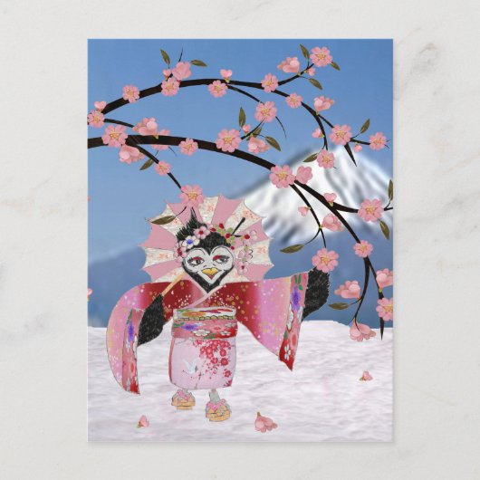 Sakura Geisha Bird in the Snow Cherry Blossom Briefkaart (Voorkant)