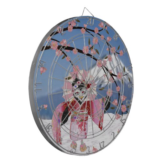 Sakura Geisha Bird in the Snow Cherry Blossom Dartbord (Voorkant Links)