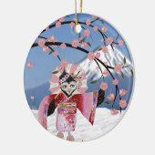 Sakura Geisha Bird in the Snow Cherry Blossom Keramisch Ornament (Links)