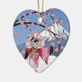 Sakura Geisha Bird in the Snow Cherry Blossom Keramisch Ornament (Links)