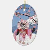 Sakura Geisha Bird in the Snow Cherry Blossom Keramisch Ornament (Links)