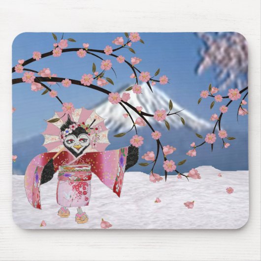 Sakura Geisha Bird in the Snow Cherry Blossom Muismat (Voorkant)