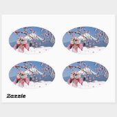 Sakura Geisha Bird in the Snow Cherry Blossom Ovale Sticker (Vel)