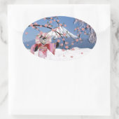 Sakura Geisha Bird in the Snow Cherry Blossom Ovale Sticker (Tas)