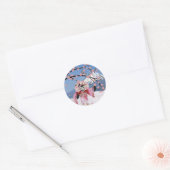 Sakura Geisha Bird in the Snow Cherry Blossom Ronde Sticker (Envelop)