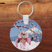 Sakura Geisha Bird in the Snow Cherry Blossom Sleutelhanger (Voorkant)
