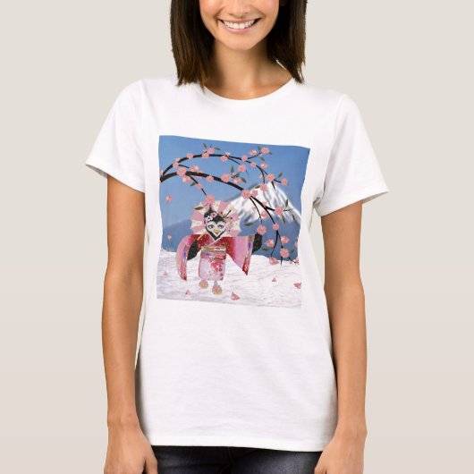 Sakura Geisha Bird in the Snow Cherry Blossom T-shirt (Voorkant)