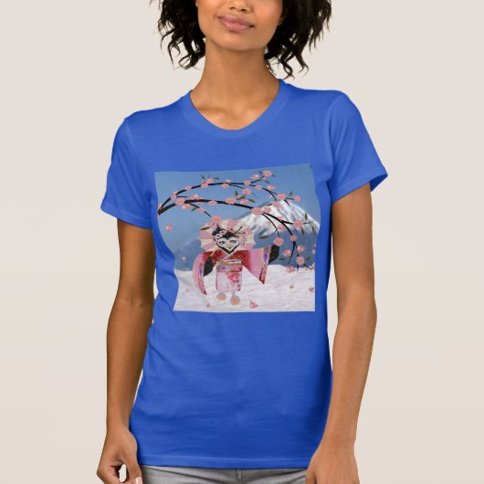 Sakura Geisha Bird in the Snow Cherry Blossom T-shirt (Voorkant)
