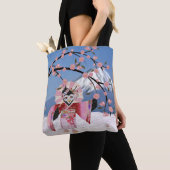 Sakura Geisha Bird in the Snow Cherry Blossom Tote Bag (Dichtbij)