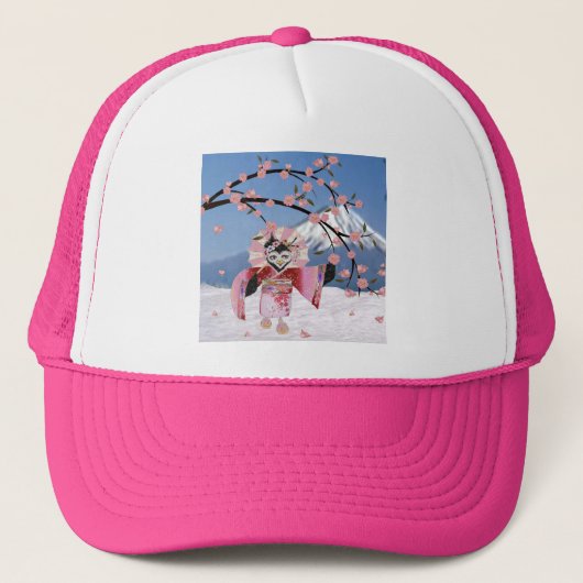 Sakura Geisha Bird in the Snow Cherry Blossom Trucker Pet (Voorkant)