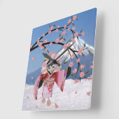Sakura Geisha Bird in the Snow Cherry Blossom Vierkante Klok (Hoek)