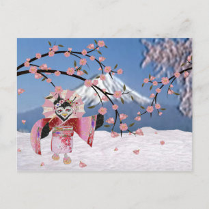 Sakura Geisha Vogel in de Sneeuw Kersenbloesem Briefkaart