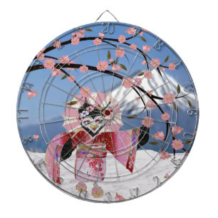 Sakura Geisha Vogel in de Sneeuw Kersenbloesem Dartbord