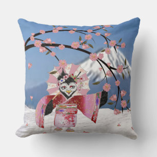 Sakura Geisha Vogel in de Sneeuw Kersenbloesem Kussen