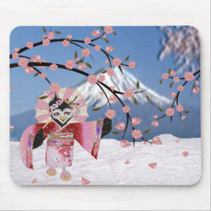 Sakura Geisha Vogel in de Sneeuw Kersenbloesem Muismat