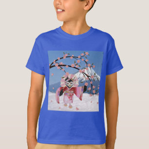 Sakura Geisha Vogel in de Sneeuw Kersenbloesem T-shirt