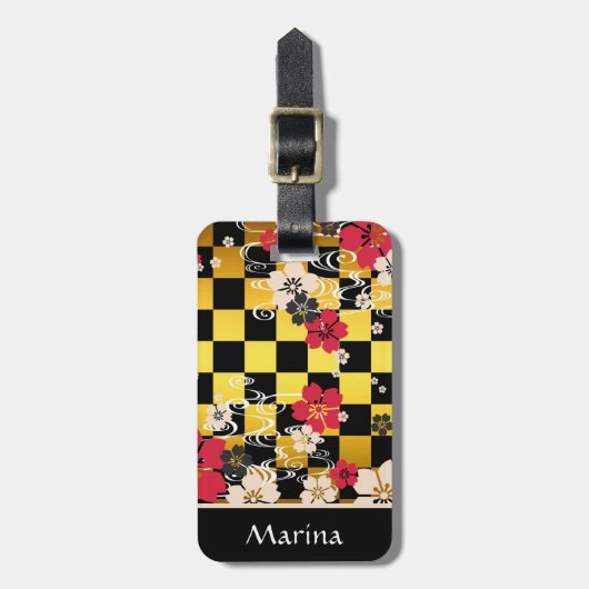 Sakura geruite patroon bagagelabel (Voorkant verticaal)