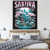 Sakura-heiligdom Japanse Tuin Canvas Afdruk (Insitu (Slaapkamer))