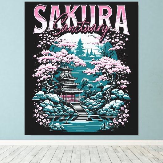 Sakura-heiligdom Japanse Tuin Canvas Afdruk (Insitu (Houten vloer))