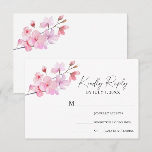 Sakura - Huwelijks RSVP Kaart (Voorkant / Achterkant)